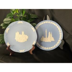 2 Blue Wedgwood Jasperware Christmas Plates 1970 & 1986 Jasper Ware Holiday